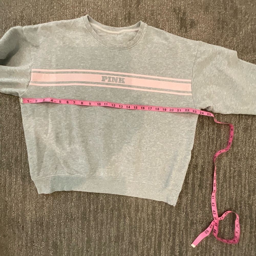 PINK Victoria's Secret Gray Sweatshirt with Pink Stripe - Picture 4 of 6